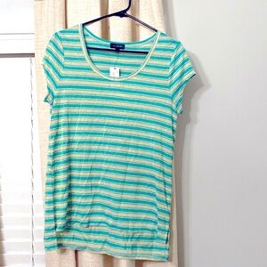 Teal and gold strip shirt